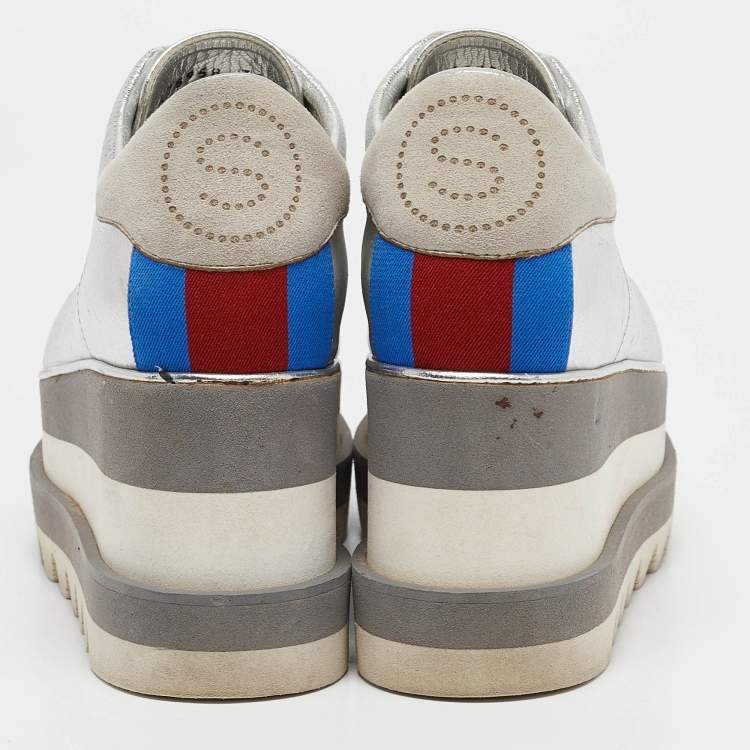 Pre Owned Stella McCartney Silver Faux Leather Elyse Wedge Sneakers Size 36