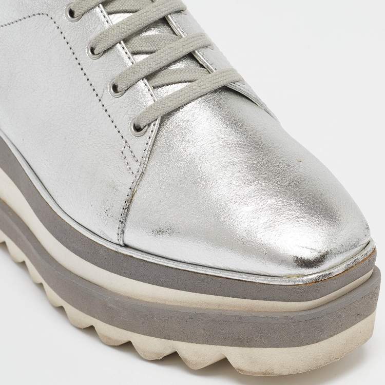 Pre Owned Stella McCartney Silver Faux Leather Elyse Wedge Sneakers Size 36