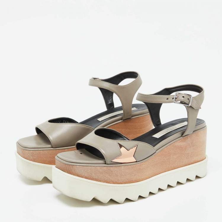 مملوكة مسبقًا Stella McCartney Grey Faux Leather Indium Elyse Star Ankle Strap Sandals Size 36.5
