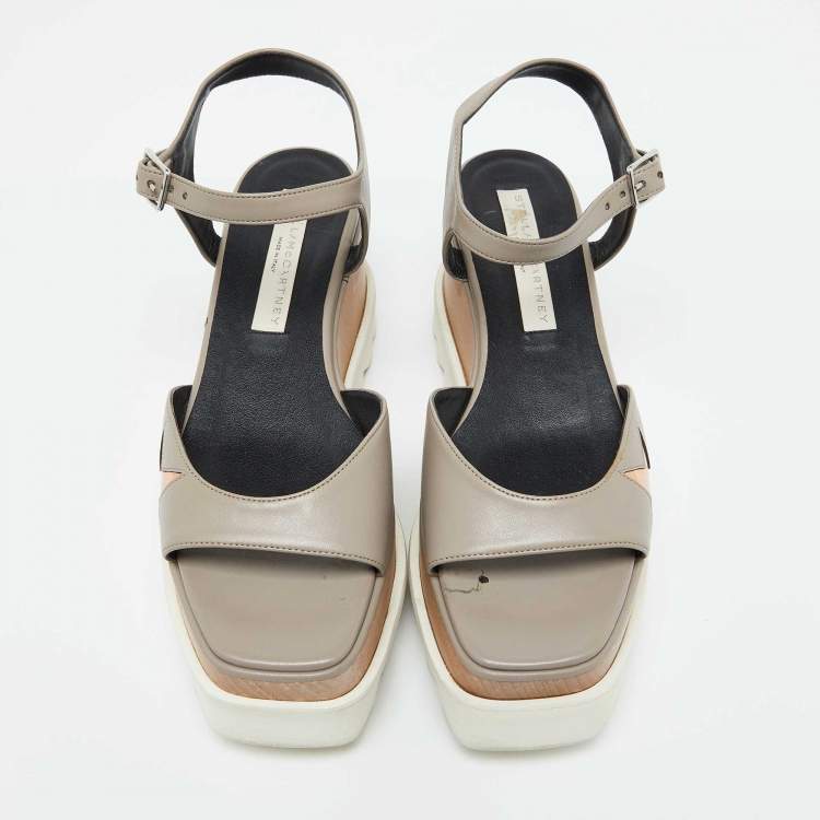 مملوكة مسبقًا Stella McCartney Grey Faux Leather Indium Elyse Star Ankle Strap Sandals Size 36.5