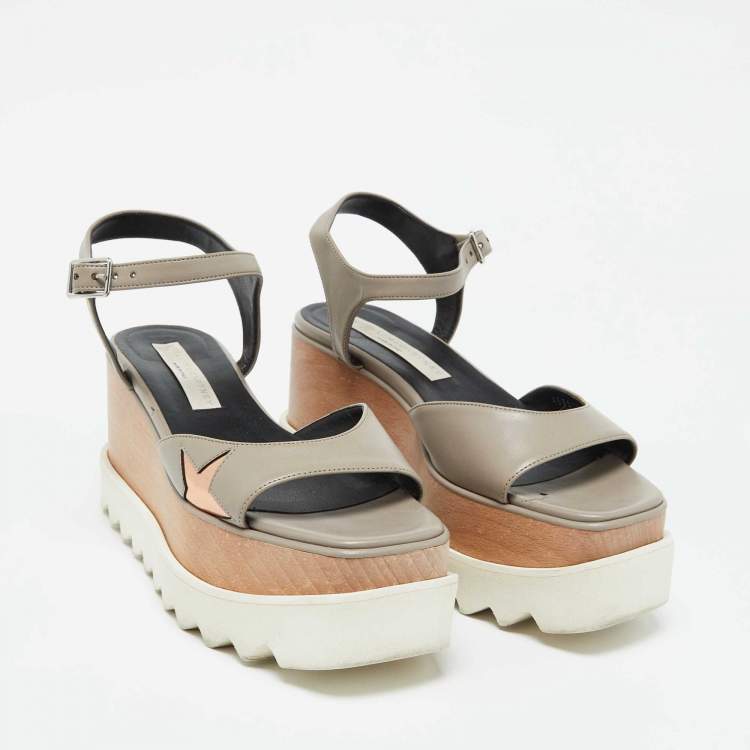مملوكة مسبقًا Stella McCartney Grey Faux Leather Indium Elyse Star Ankle Strap Sandals Size 36.5