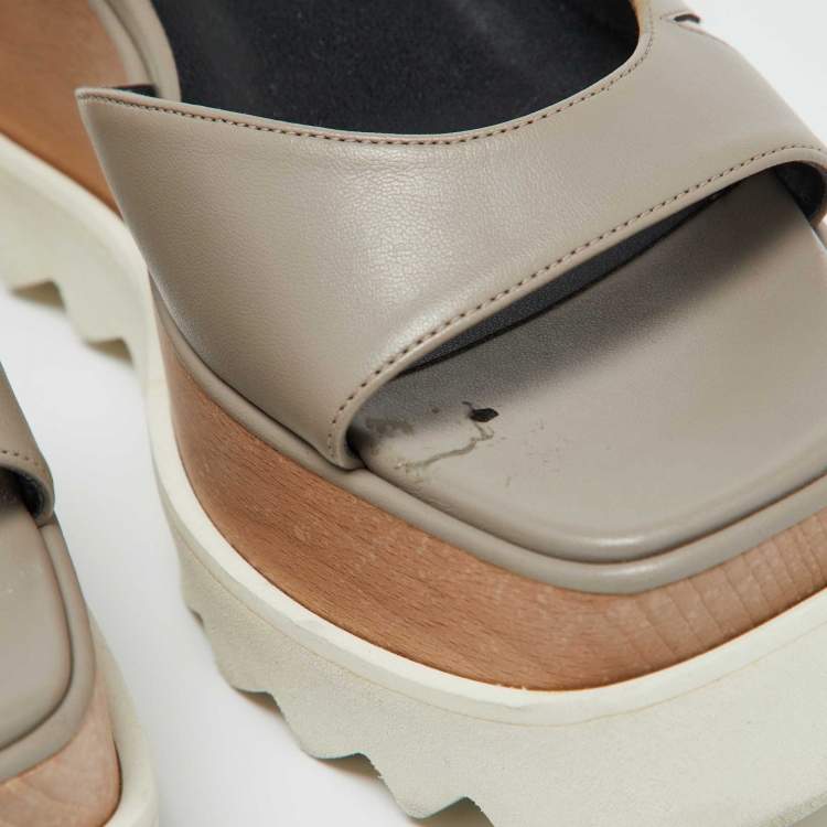 مملوكة مسبقًا Stella McCartney Grey Faux Leather Indium Elyse Star Ankle Strap Sandals Size 36.5