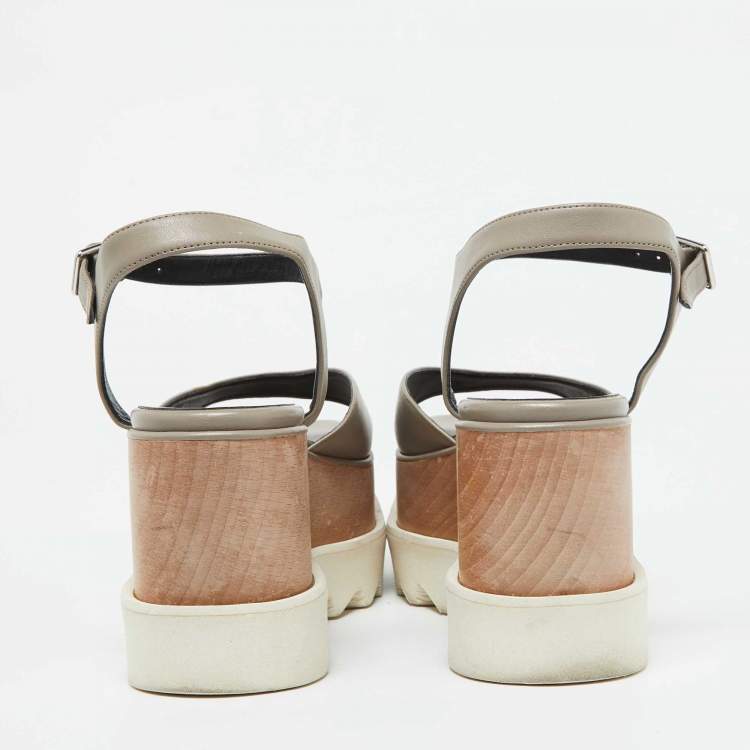 مملوكة مسبقًا Stella McCartney Grey Faux Leather Indium Elyse Star Ankle Strap Sandals Size 36.5