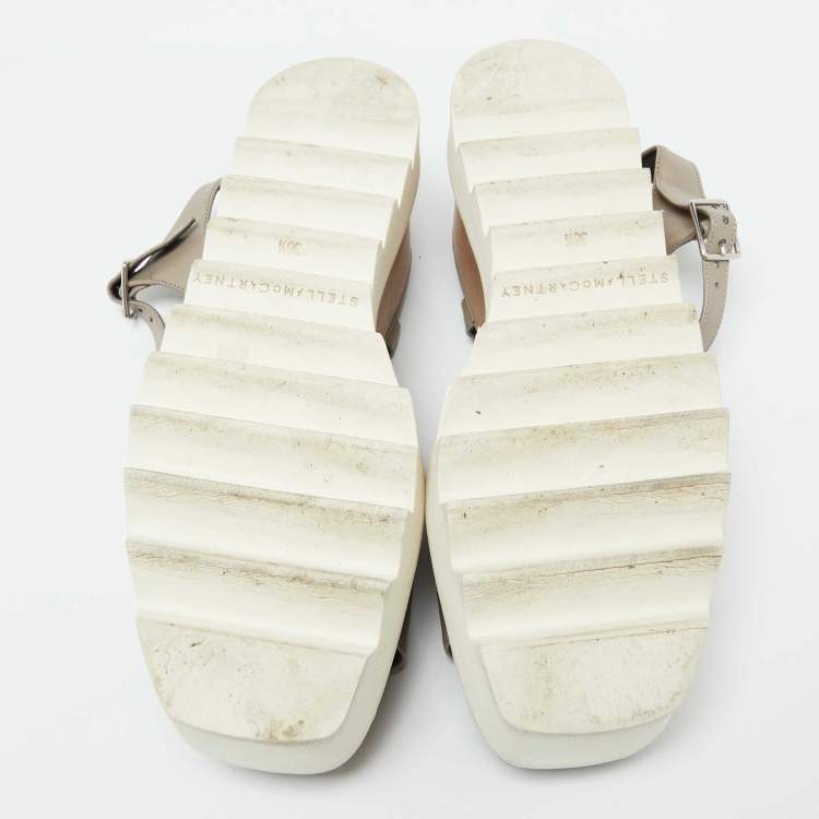 مملوكة مسبقًا Stella McCartney Grey Faux Leather Indium Elyse Star Ankle Strap Sandals Size 36.5