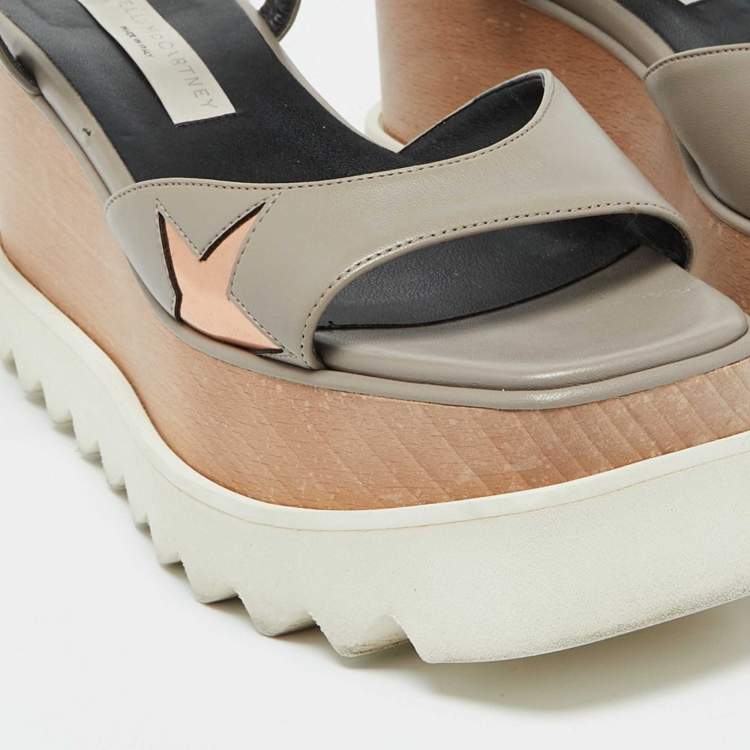 مملوكة مسبقًا Stella McCartney Grey Faux Leather Indium Elyse Star Ankle Strap Sandals Size 36.5