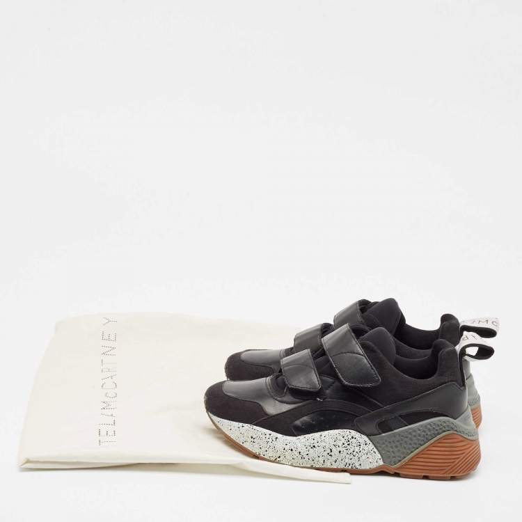 Pre Owned Stella McCartney Black Faux Leather Faux Suede Eclypse Sneakers  Size 37