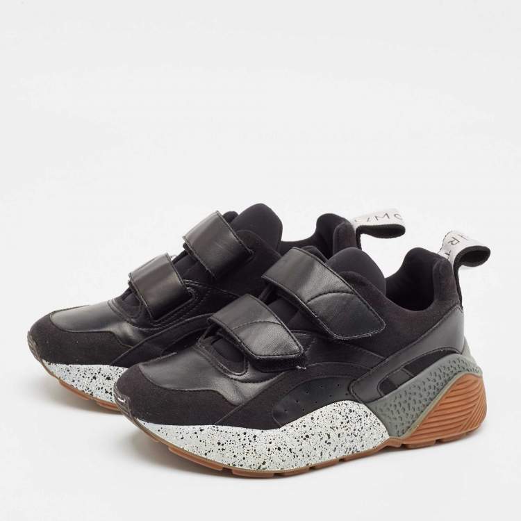 Pre Owned Stella McCartney Black Faux Leather Faux Suede Eclypse Sneakers  Size 37