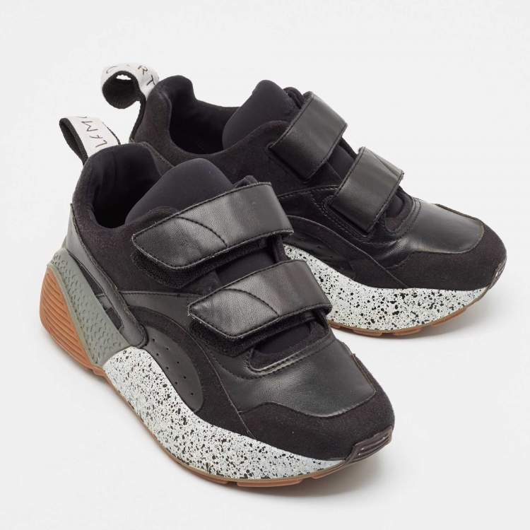 Pre Owned Stella McCartney Black Faux Leather Faux Suede Eclypse Sneakers  Size 37