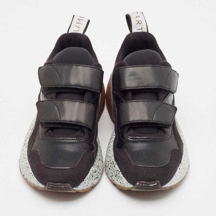 Pre Owned Stella McCartney Black Faux Leather Faux Suede Eclypse Sneakers  Size 37