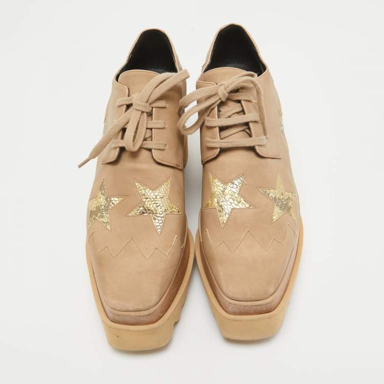 Pre Owned Stella McCartney Brown Nubuck Leather Elyse Star Wedge Sneakers Size 37