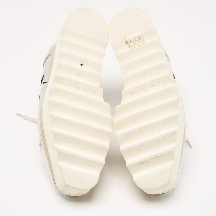 Pre Owned Stella McCartney Silver Faux Leather Elyse Star Platform Derby Sneakers Size 37