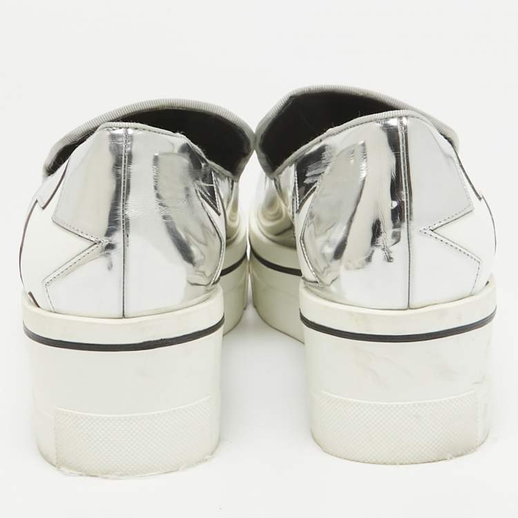 Pre Owned Stella McCartney Silver Faux Leather Binx Star Slip On Sneakers Size 37
