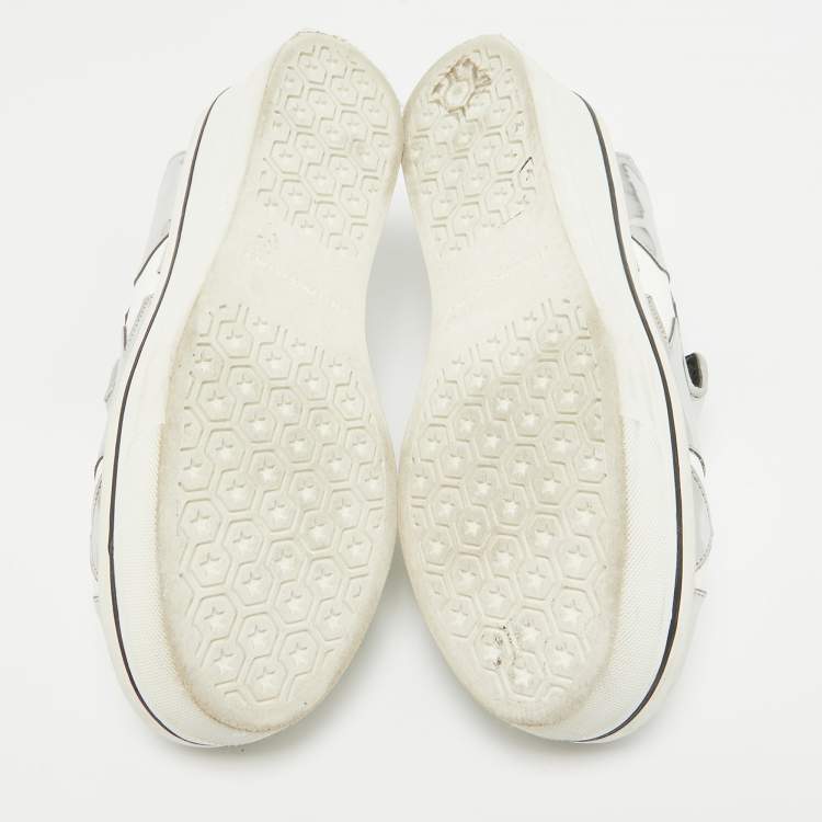 Pre Owned Stella McCartney Silver Faux Leather Binx Star Slip On Sneakers Size 37