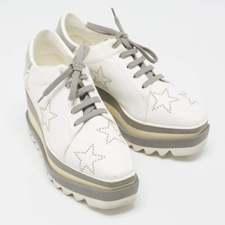 Pre Owned Stella McCartney White/Grey Faux Leather and Faux Suede Elyse Star Sneakers Size 36