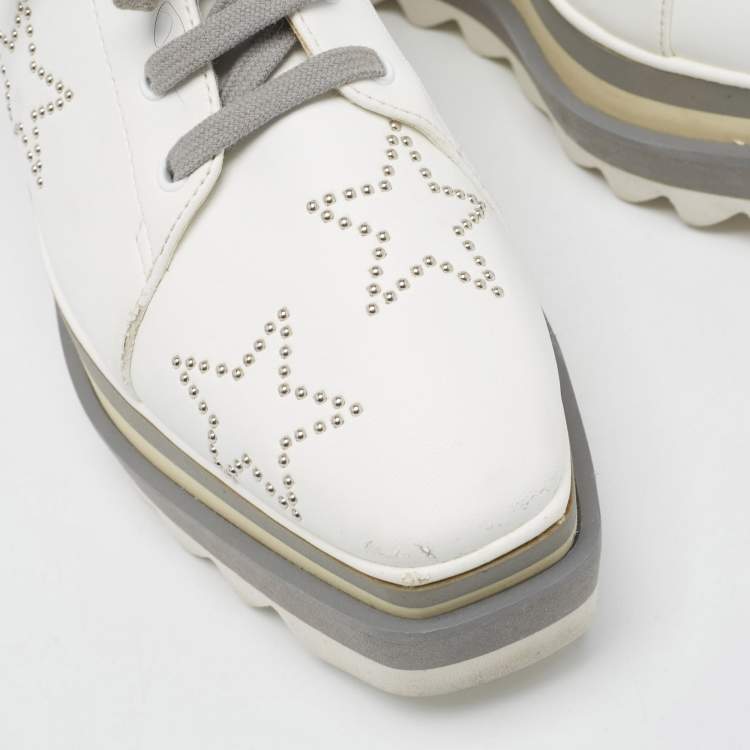 Pre Owned Stella McCartney White/Grey Faux Leather and Faux Suede Elyse Star Sneakers Size 36