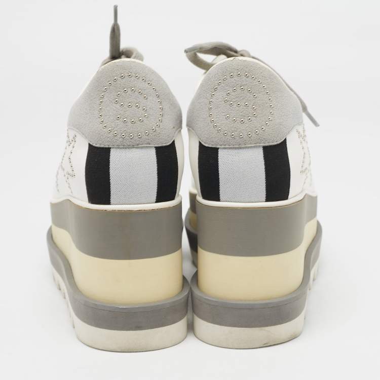 Pre Owned Stella McCartney White/Grey Faux Leather and Faux Suede Elyse Star Sneakers Size 36