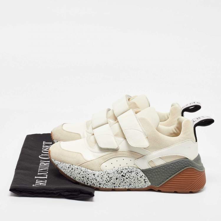 Pre Owned Stella McCartney Cream/White Faux Suede And Faux Leather Eclypse Velcro Strap Sneakers Size 39