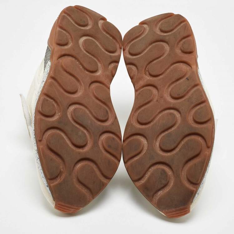 Pre Owned Stella McCartney Cream/White Faux Suede And Faux Leather Eclypse Velcro Strap Sneakers Size 39