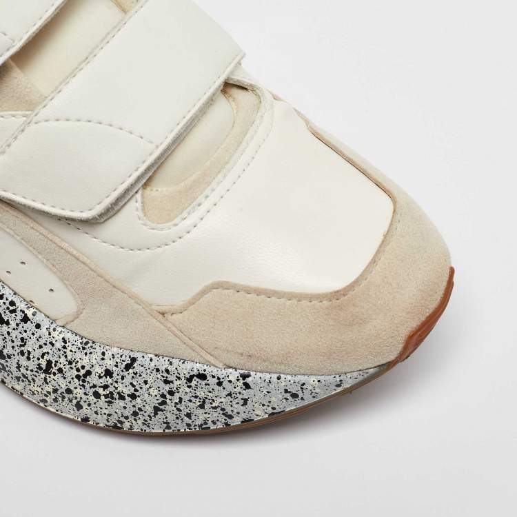 Pre Owned Stella McCartney Cream/White Faux Suede And Faux Leather Eclypse Velcro Strap Sneakers Size 39