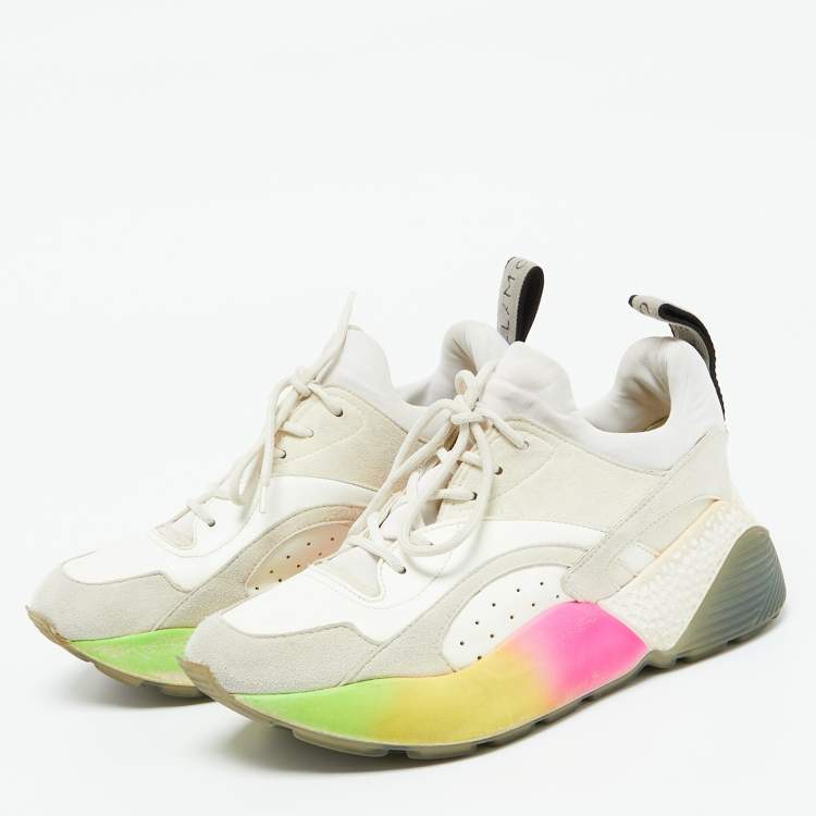 Pre Owned Stella McCartney Off White Faux Leather and Faux Suede Eclypse Sneakers Size 37
