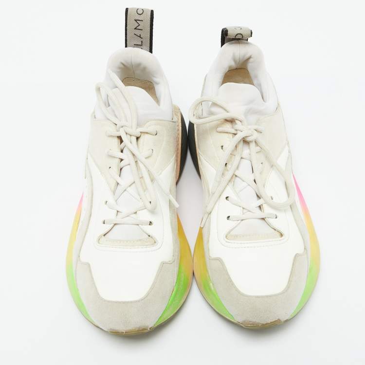 Pre Owned Stella McCartney Off White Faux Leather and Faux Suede Eclypse Sneakers Size 37