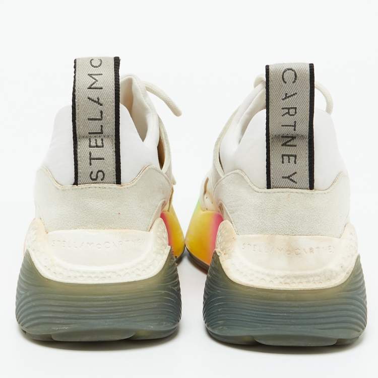 Pre Owned Stella McCartney Off White Faux Leather and Faux Suede Eclypse Sneakers Size 37