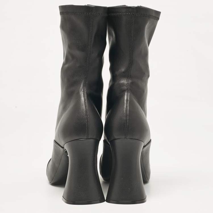 Pre Owned Stella McCartney Black Faux Leather Groove Ankle Length Boots Size 38