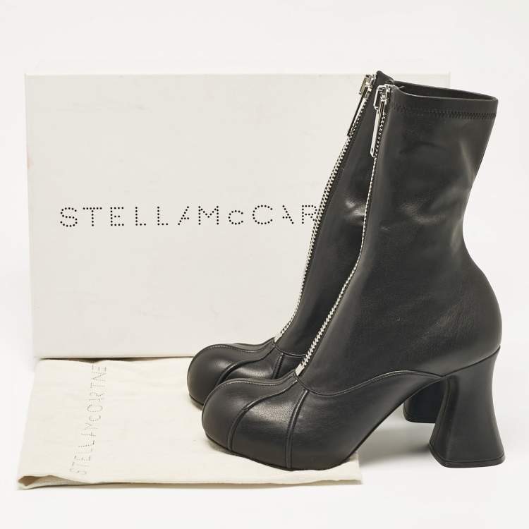 Pre Owned Stella McCartney Black Faux Leather Groove Ankle Length Boots Size 38