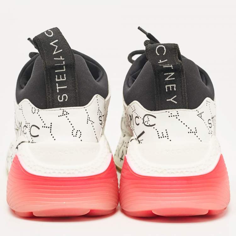 Pre Owned Stella McCartney White Faux Leather and Neoprene Eclypse Lace Up Sneakers Size 37