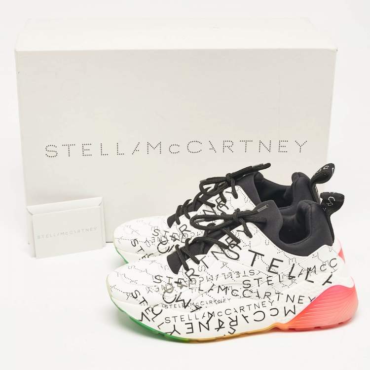 Pre Owned Stella McCartney White Faux Leather and Neoprene Eclypse Lace Up Sneakers Size 37
