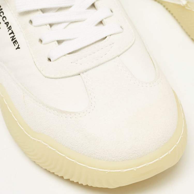 Pre Owned Stella McCartney White Faux Suede and Fabric Loop Sneakers Size 39