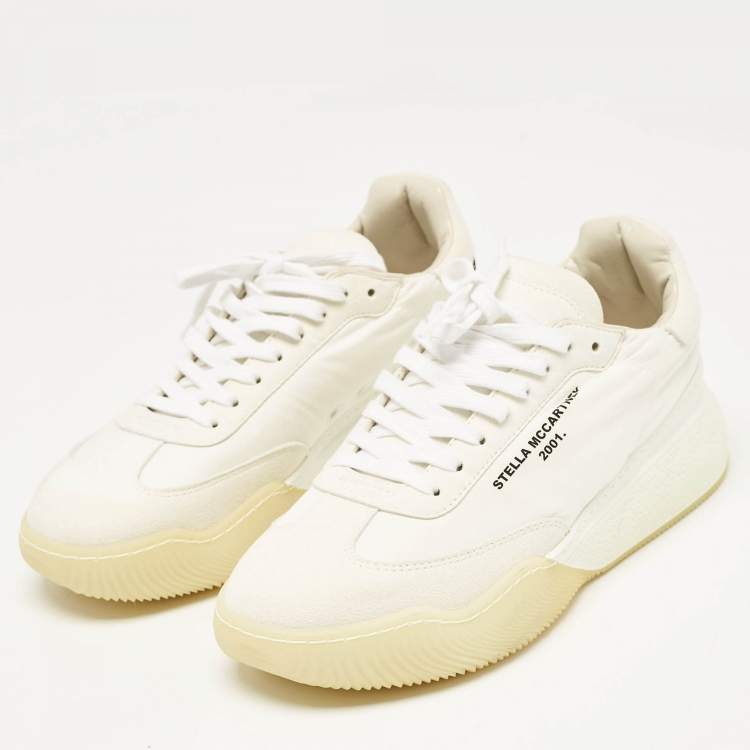 Pre Owned Stella McCartney White Faux Suede and Fabric Loop Sneakers Size 39