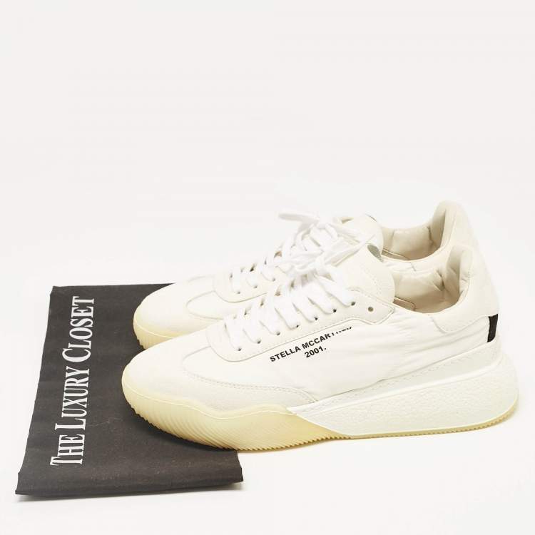 Pre Owned Stella McCartney White Faux Suede and Fabric Loop Sneakers Size 39