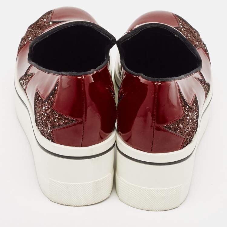 Pre Owned Stella McCartney Red Faux Patent Leather Binx Star Sneakers Size 40