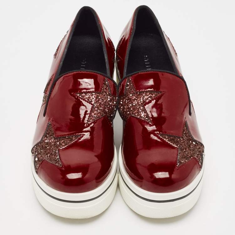 Pre Owned Stella McCartney Red Faux Patent Leather Binx Star Sneakers Size 40