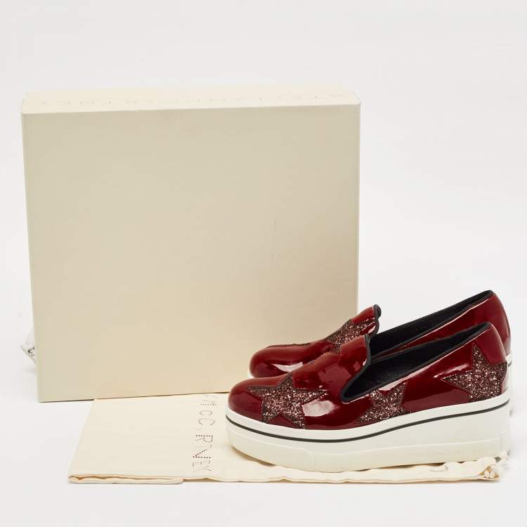 Pre Owned Stella McCartney Red Faux Patent Leather Binx Star Sneakers Size 40