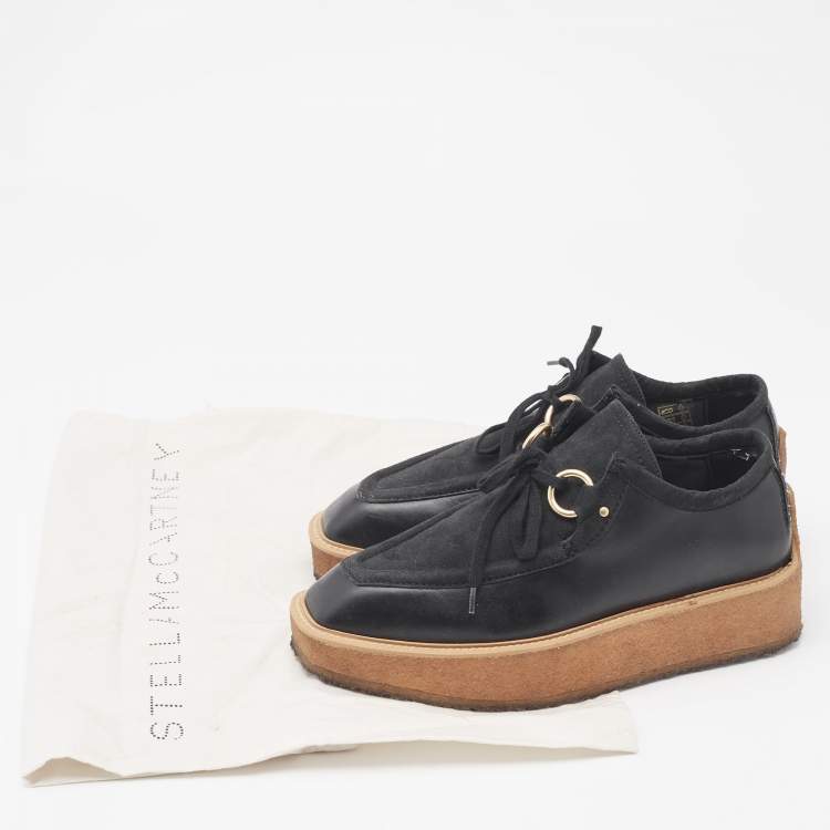 Pre Owned Stella McCartney Black Suede And Faux Leather Lace Up Sneakers Size 36.5