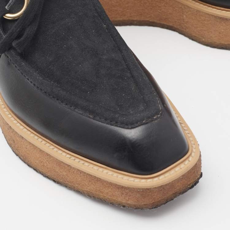 Pre Owned Stella McCartney Black Suede And Faux Leather Lace Up Sneakers Size 36.5