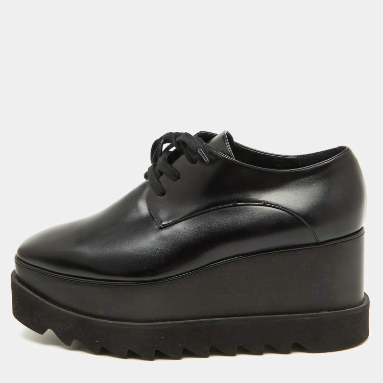Pre Owned Stella McCartney Black Faux Leather Elyse Platform Derby Sneakers Size 38