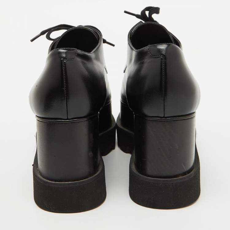Pre Owned Stella McCartney Black Faux Leather Elyse Platform Derby Sneakers Size 38