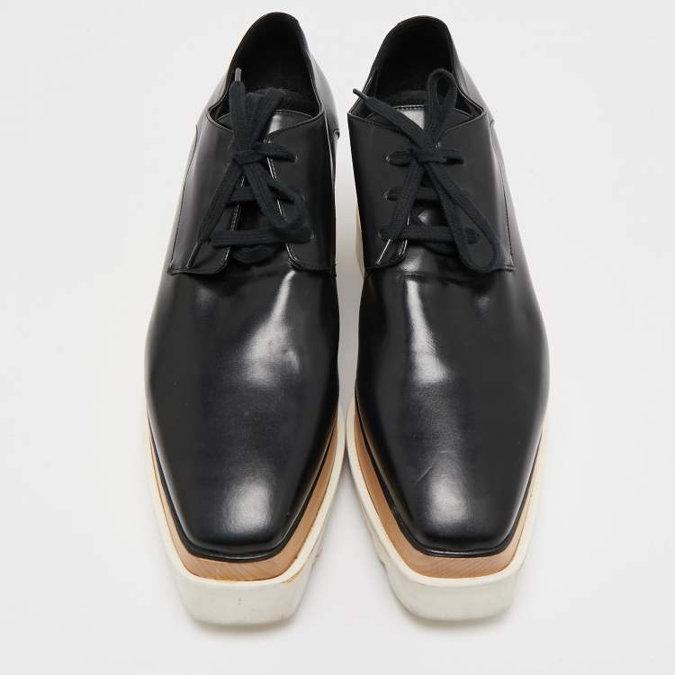 Pre Owned Stella McCartney Black Faux Leather Elyse Platform Derby Sneakers Size 41