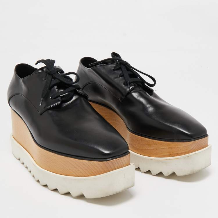 Pre Owned Stella McCartney Black Faux Leather Elyse Platform Derby Sneakers Size 41