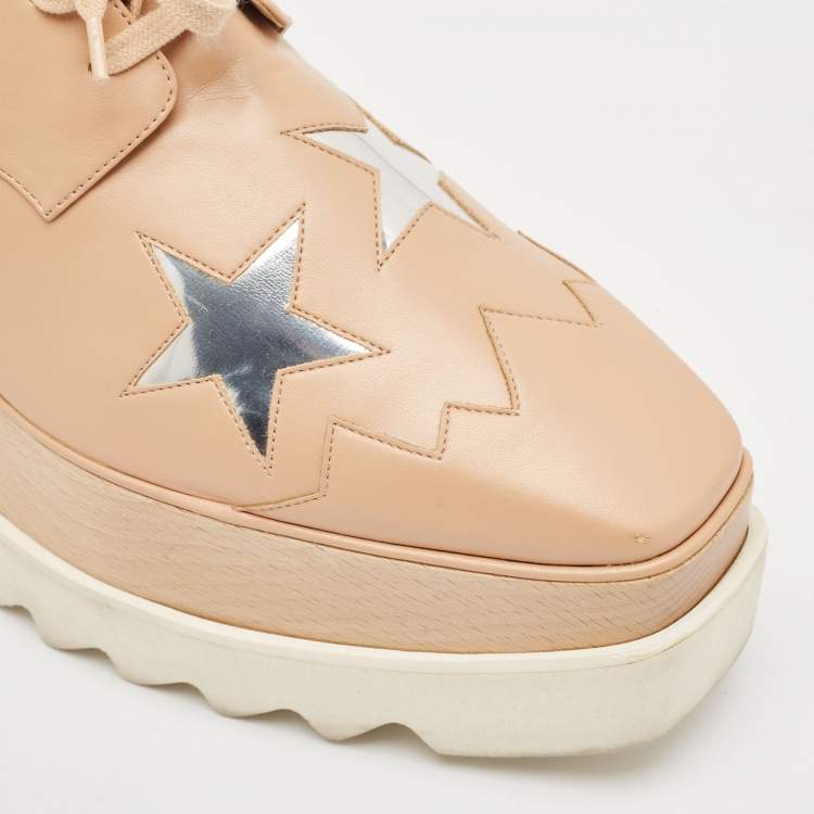 Pre Owned Stella McCartney Beige Faux Leather Elyse Star Wedge Sneakers Size 41
