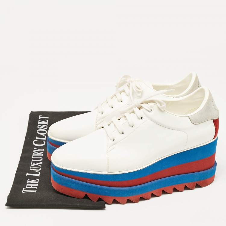Pre Owned Stella McCartney White Faux Leather Elyse Platform Sneakers Size 37