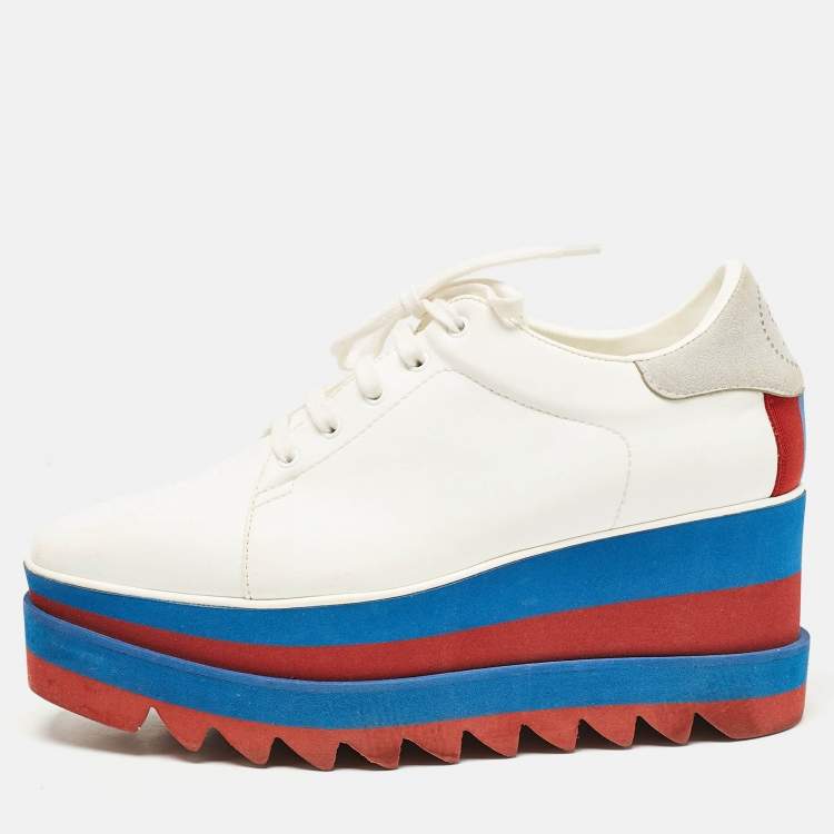 Pre Owned Stella McCartney White Faux Leather Elyse Platform Sneakers Size 37