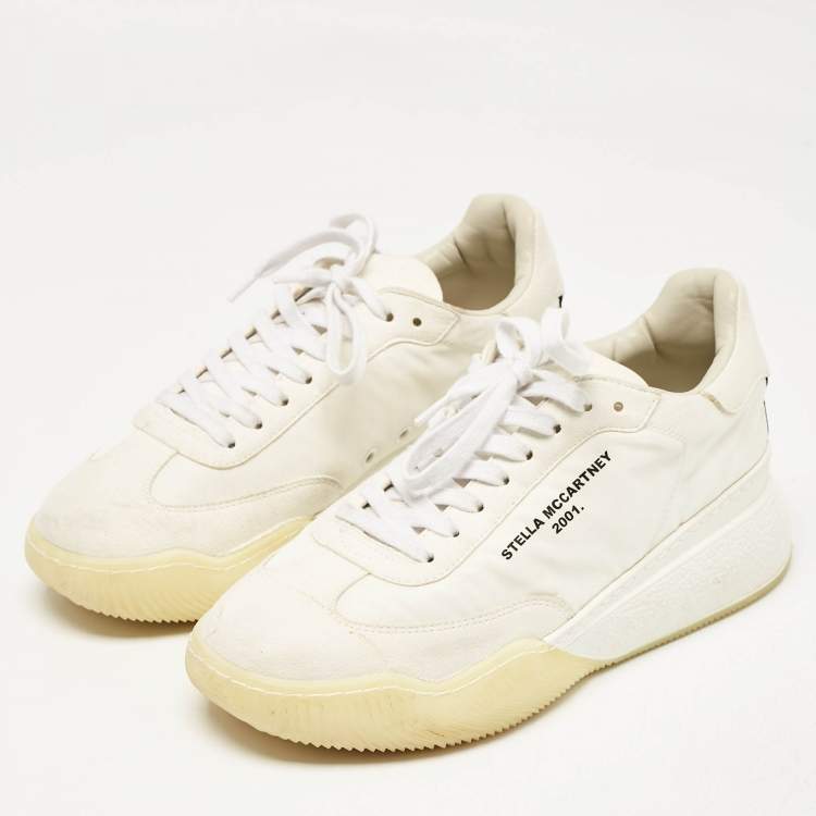 Pre Owned Stella McCartney White Fabric and Faux Suede Eclypse Low Top Sneakers Size 40