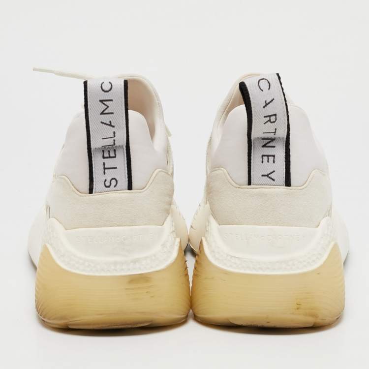 Pre Owned Stella McCartney Off White Faux Leather and Faux Suede Eclypse Lace Up Sneakers Size 38