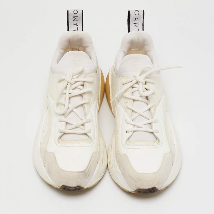 Pre Owned Stella McCartney Off White Faux Leather and Faux Suede Eclypse Lace Up Sneakers Size 38