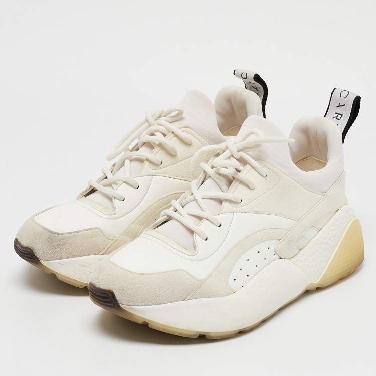 Pre Owned Stella McCartney Off White Faux Leather and Faux Suede Eclypse Lace Up Sneakers Size 38