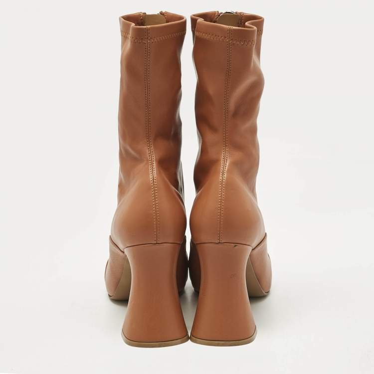 Pre Owned Stella McCartney Brown Faux Leather Groove Ankle Length Boots Size 38